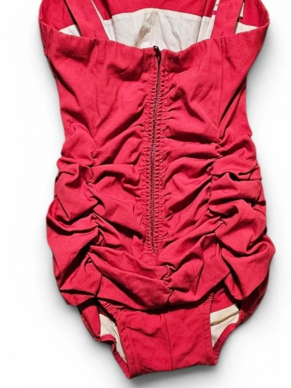VTG 1950s Kerrybrooke Sea Stars Ruched One Piece Swimsuit Red